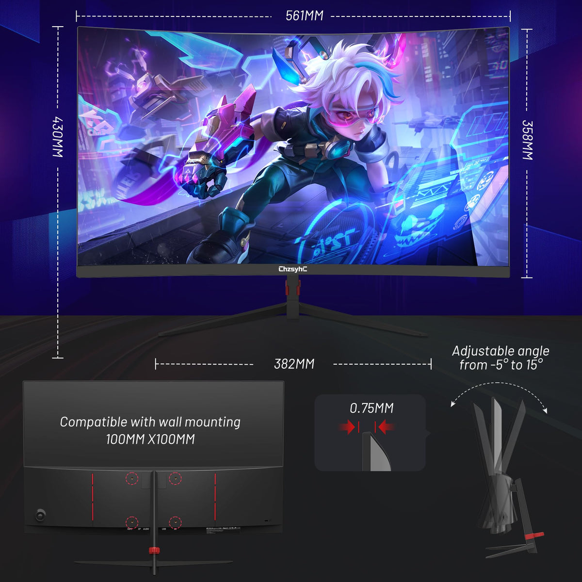 ChzsyhC dual HDMI and DP ports support easy multi-device connections.