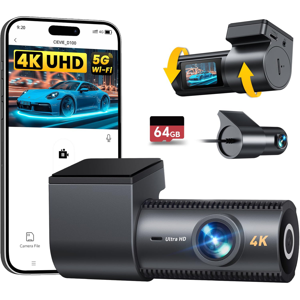 Cievie D100 front camera in 4K for clear highway footage and coverage