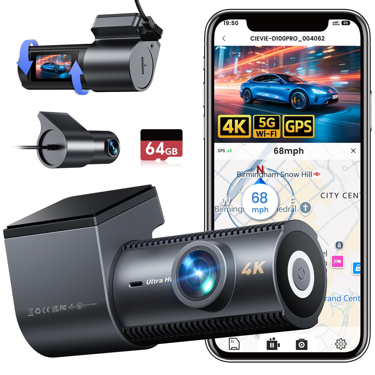 CIEVIE D100Pro front 4K camera captures sharp license plates for clear footage
