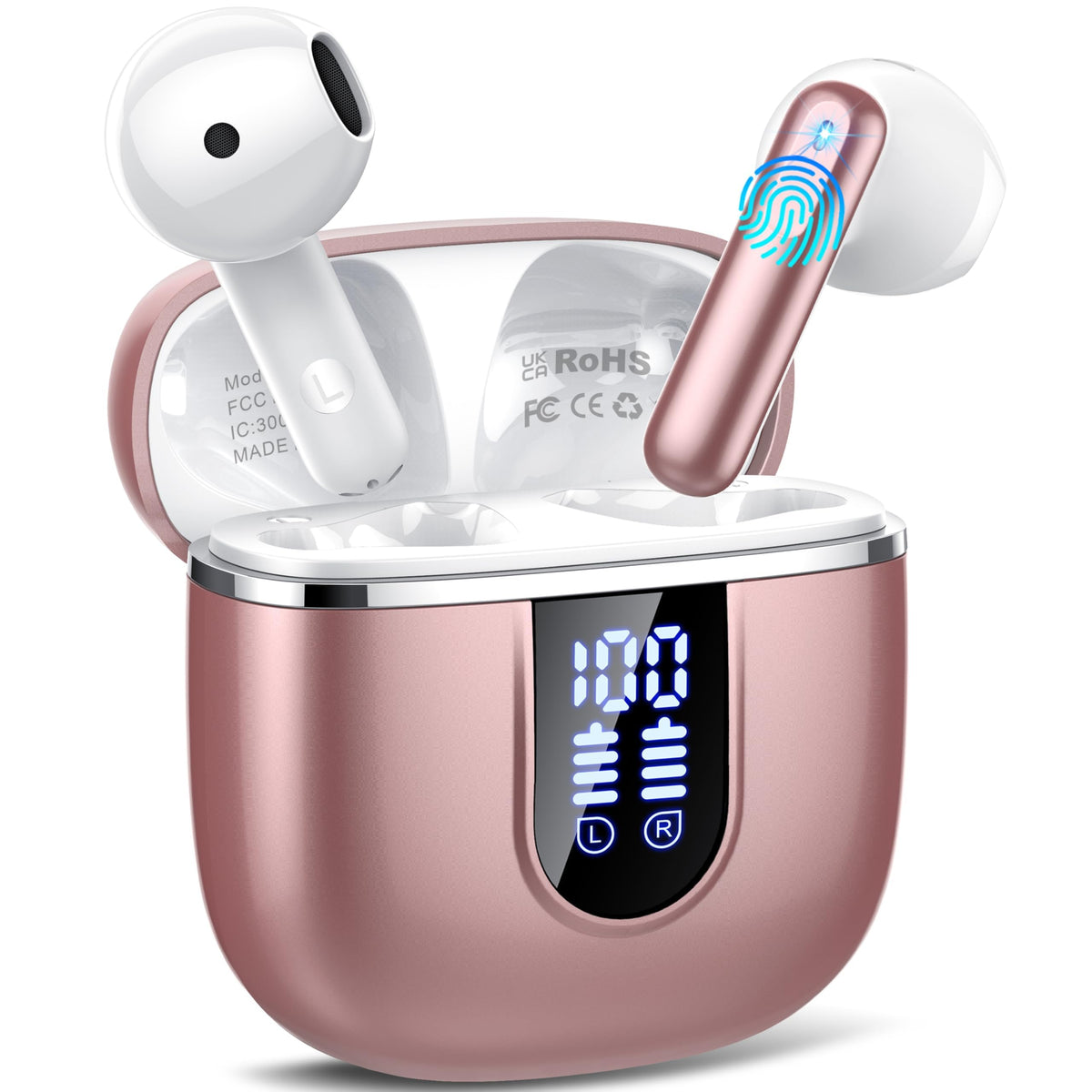Cillso Rose earbuds case open, ready to pair quickly and easily