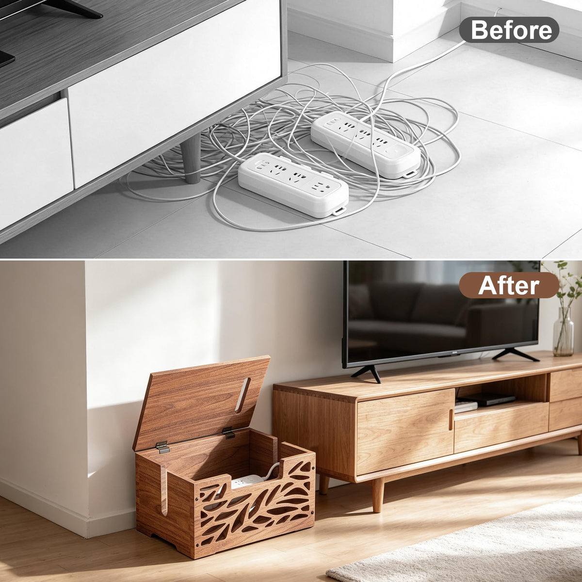 CILXGQLN wooden cable box organized cords creates tidy living or office space.