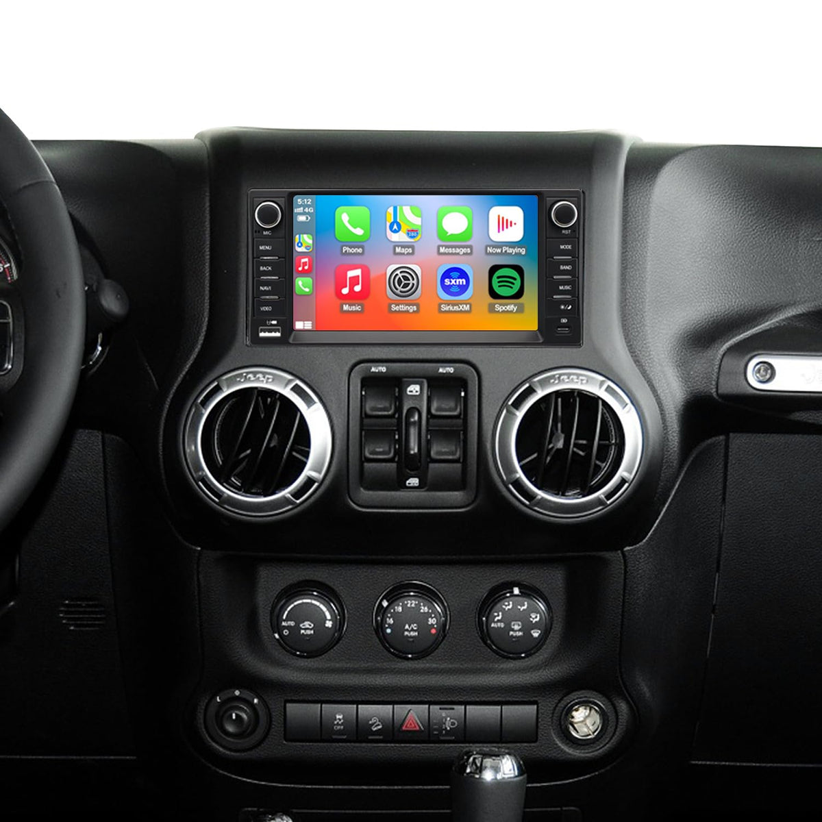 Cimmuovere 4G LTE QLED radio front panel view for Jeep Wrangler upgrade.