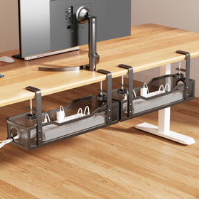 Cinati front view of both trays showing tidy under-desk storage benefit