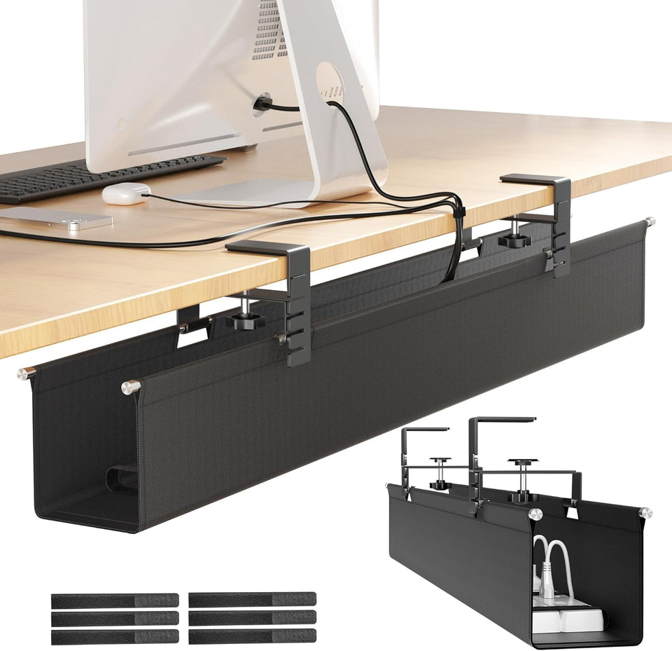 Cinati large under-desk cable management tray keeps cords neat and off the floor.