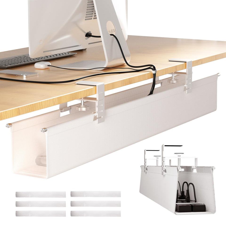 Cinati large under-desk cable tray conceals cords for tidier desk.