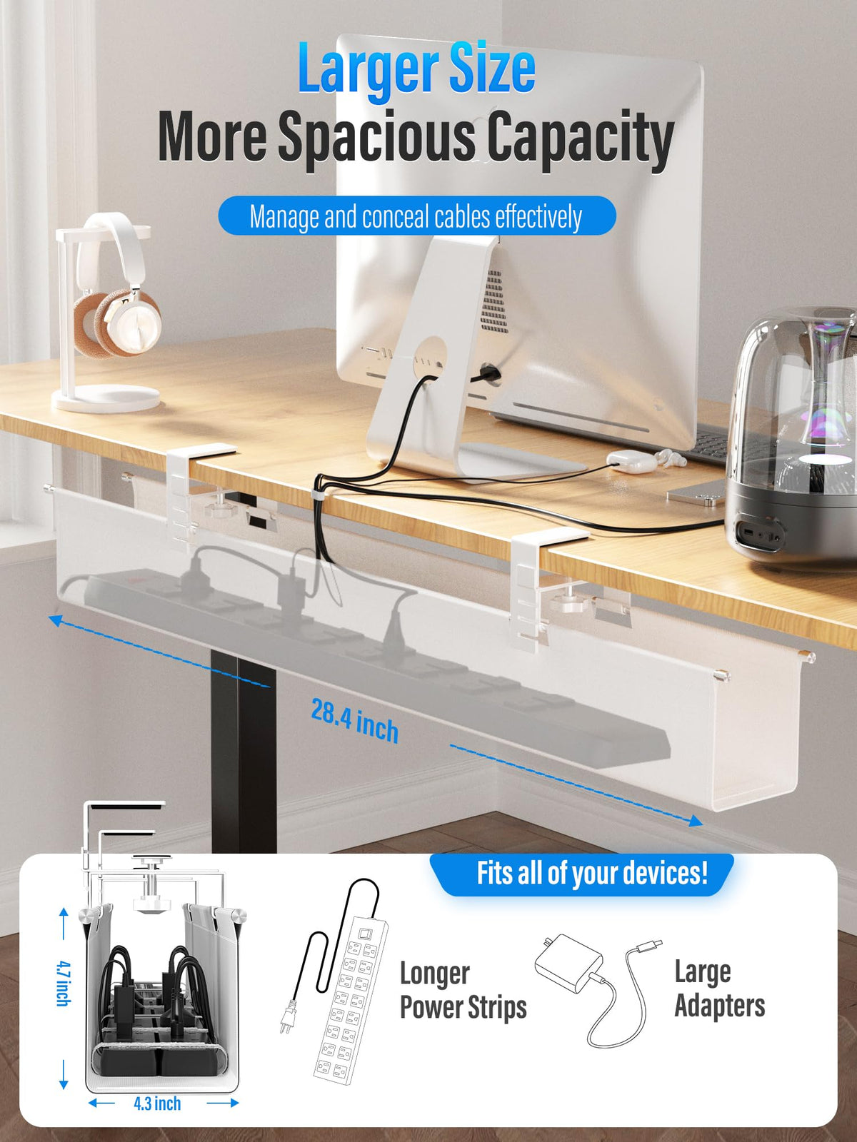 Cinati scratch-resistant pad protects the desk surface.