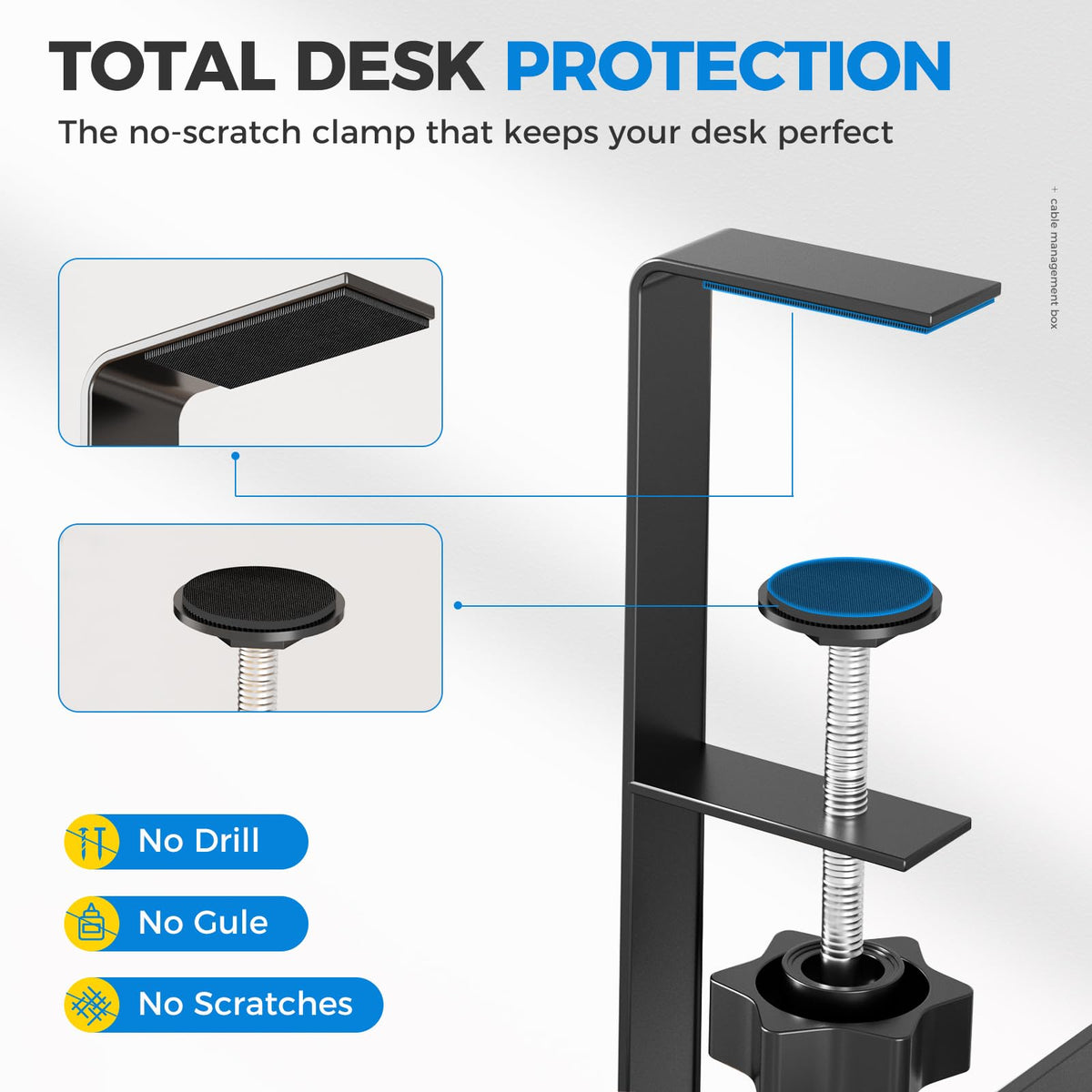 Cinati side profile mounted under desk demonstrating low-profile secure fit and clearance