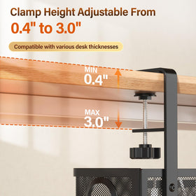 Cinati side view mounted under desk illustrating secure clamp hold