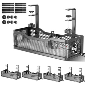 Cinati under-desk cable trays keep cords neatly organized beneath the workspace.
