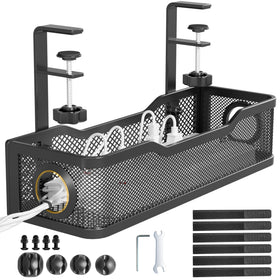 Cinati under-desk cable tray front view demonstrates tidy, accessible cable storage.