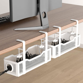 Cinati under-desk tray front view showing compact organized storage benefit
