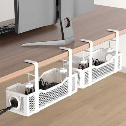 Cinati under-desk tray front view showing compact organized storage benefit