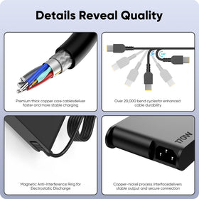 Cindrey adapter plugged into Lenovo laptop powering heavy workloads reliably