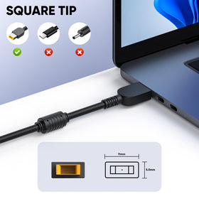 Cindrey adapter label with specs visible, quick verification of 20V 8.5A compatibility
