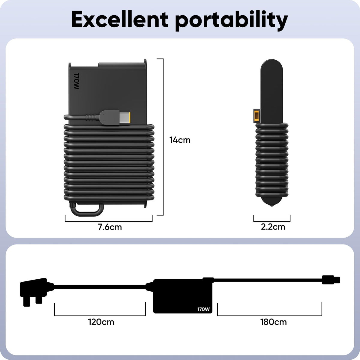 Cindrey adapter next to notebook for scale, portable travel‑friendly power solution