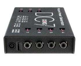 Cioks DC7 back view shows multiple outlets for versatile pedal power