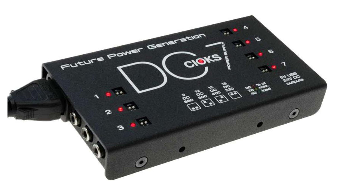 Cioks DC7 front view demonstrates compact, low-noise pedalboard power