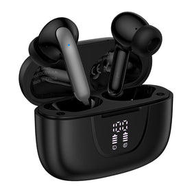 CIQILY wireless earbuds with LED display showing battery level for easy charging