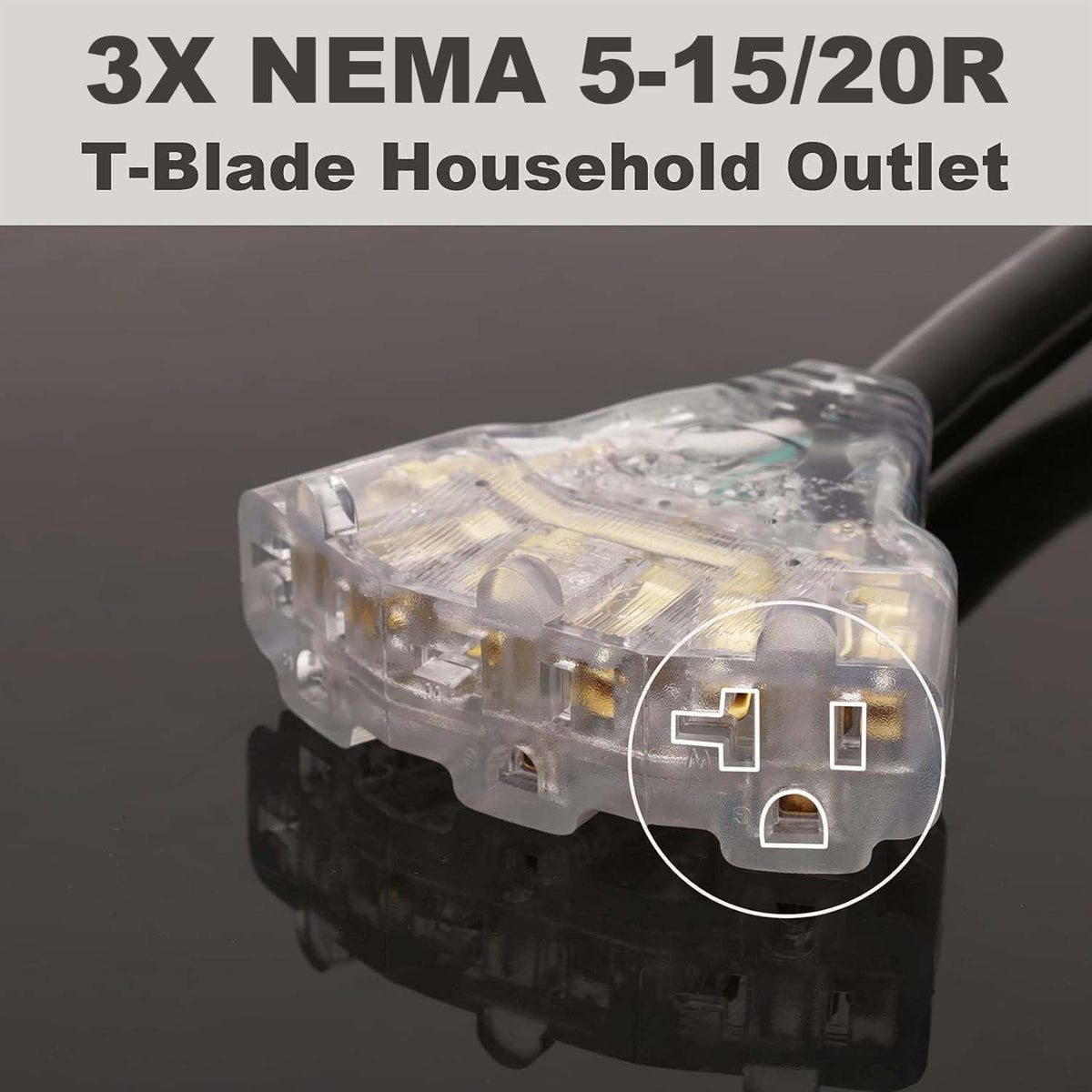 CircleCord 10-gauge, 12-inch wiring for durability.