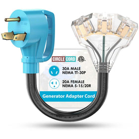 CircleCord TT-30P to 3x 5-15/5-20R adapter cord for RV power distribution.