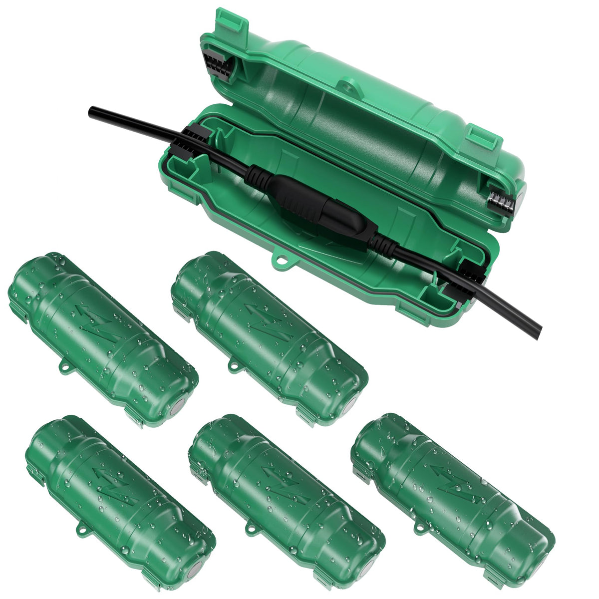 Cismorvex green outdoor cord cover with latches protects connections from rain.