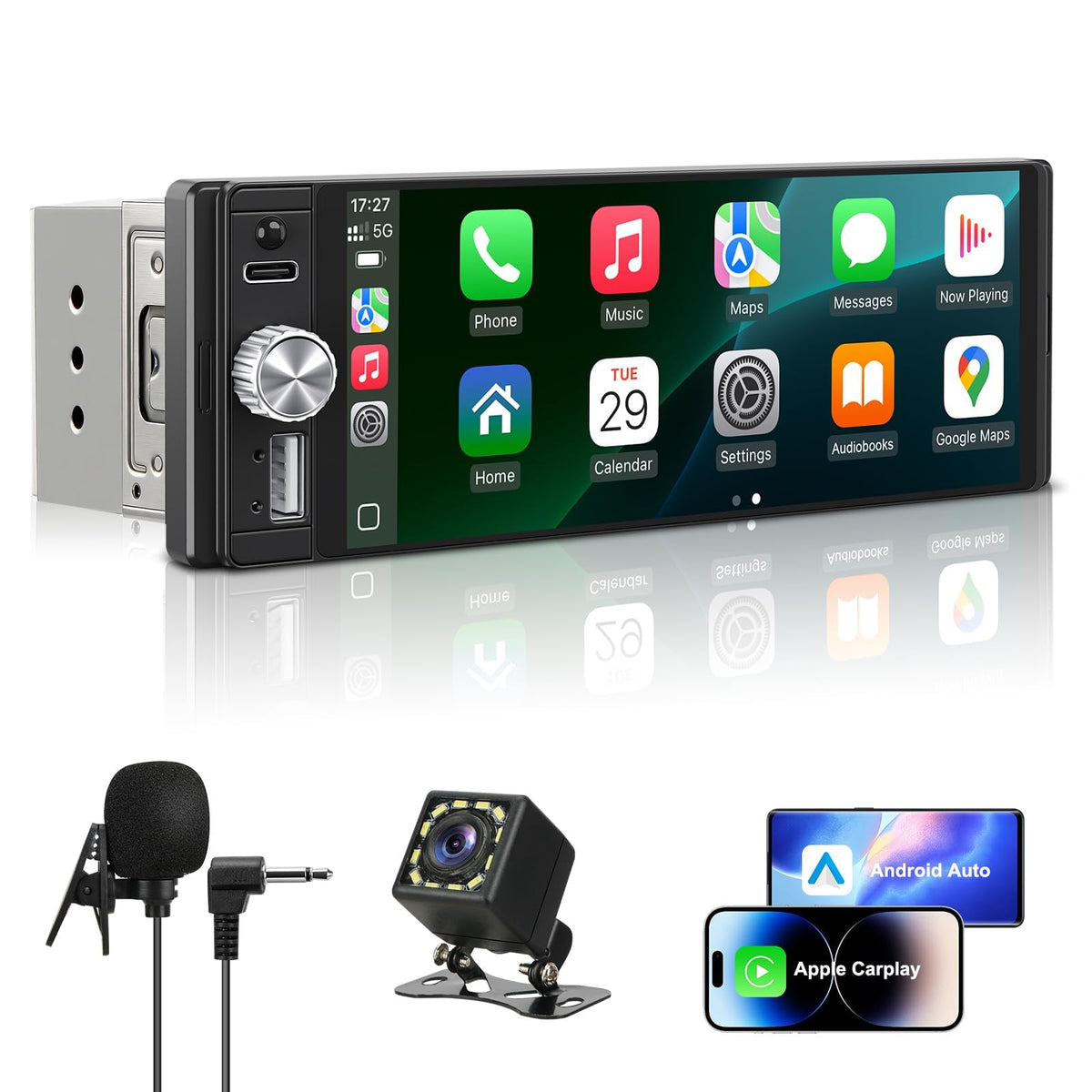 CIVZNG front panel showing CarPlay icons and clear display benefit