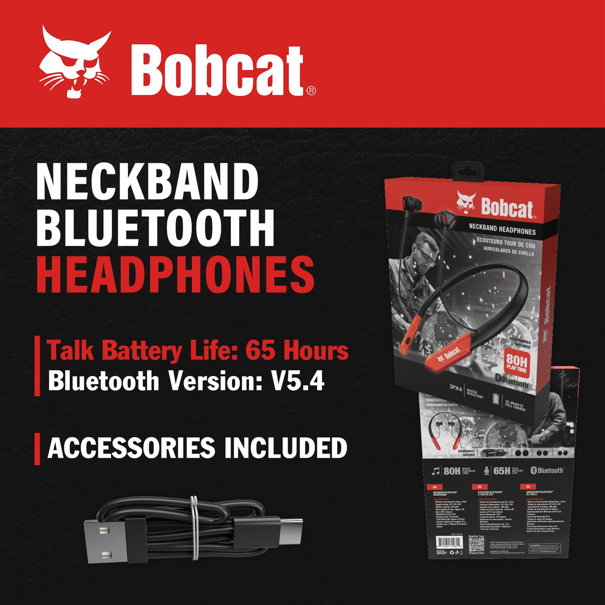 CJ TECH Bobcat neckband detail showing flexible band and controls for comfortable wear