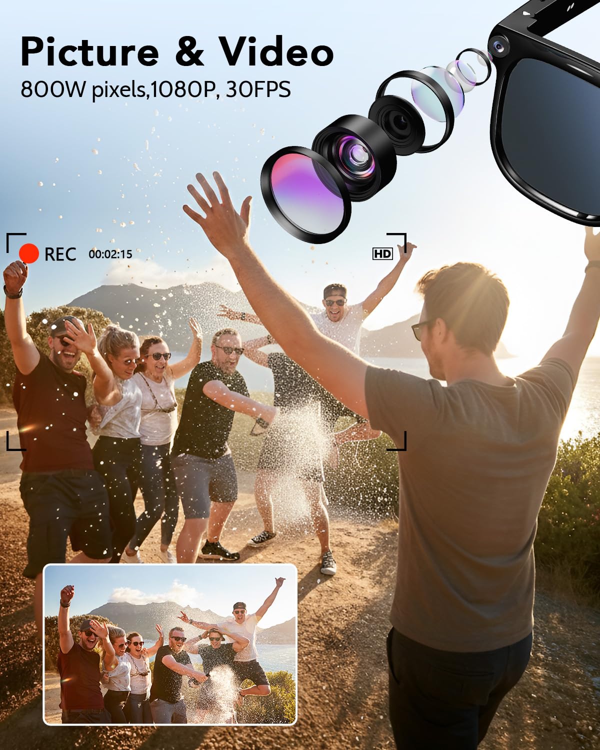 CJkao Smart Glasses provide 1080P video recording during daily activities.