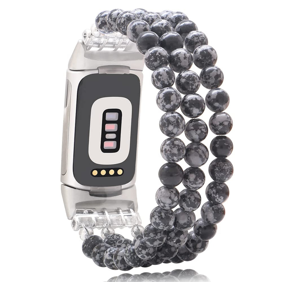 C&L Accessories Snowflake Obsidian beads bracelet close-up for everyday elegance