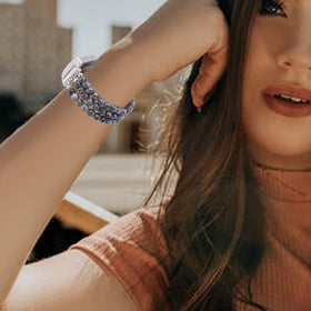 C&L Accessories Women's wristwear with snowflake obsidian beads on Fitbit