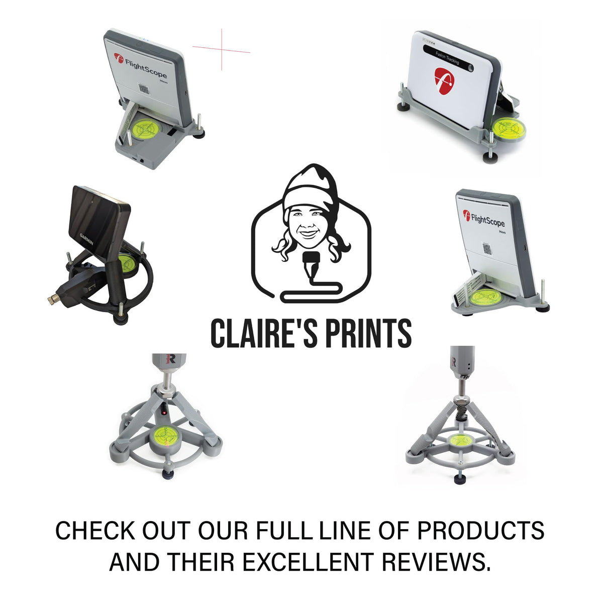 Claire's Prints stand beside Mevo Gen2 showing size scale and repeatable set up benefit