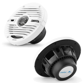 Clarion CMS-651-CWB marine speaker with black grille, weather-ready design for boats.
