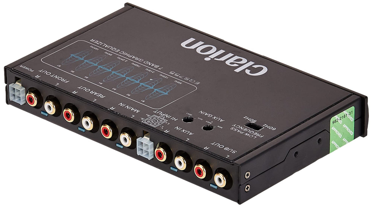Clarion EQS755 blue backlit controls for easy master and subwoofer level adjustments.