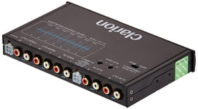 Clarion EQS755 blue backlit controls for easy master and subwoofer level adjustments.