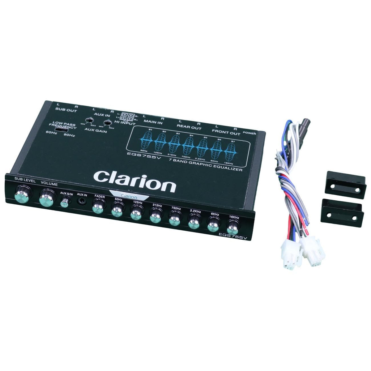 Clarion EQS755V 7-band equalizer front panel enables precise tone shaping for better sound.