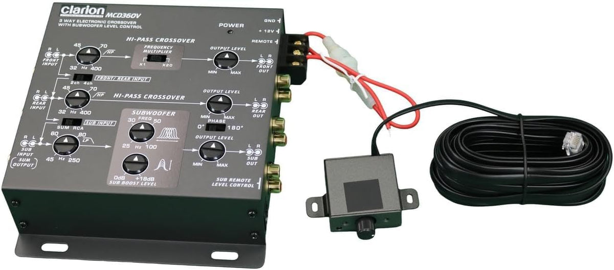 Clarion MCD360 remote subwoofer control included for quick adjustments