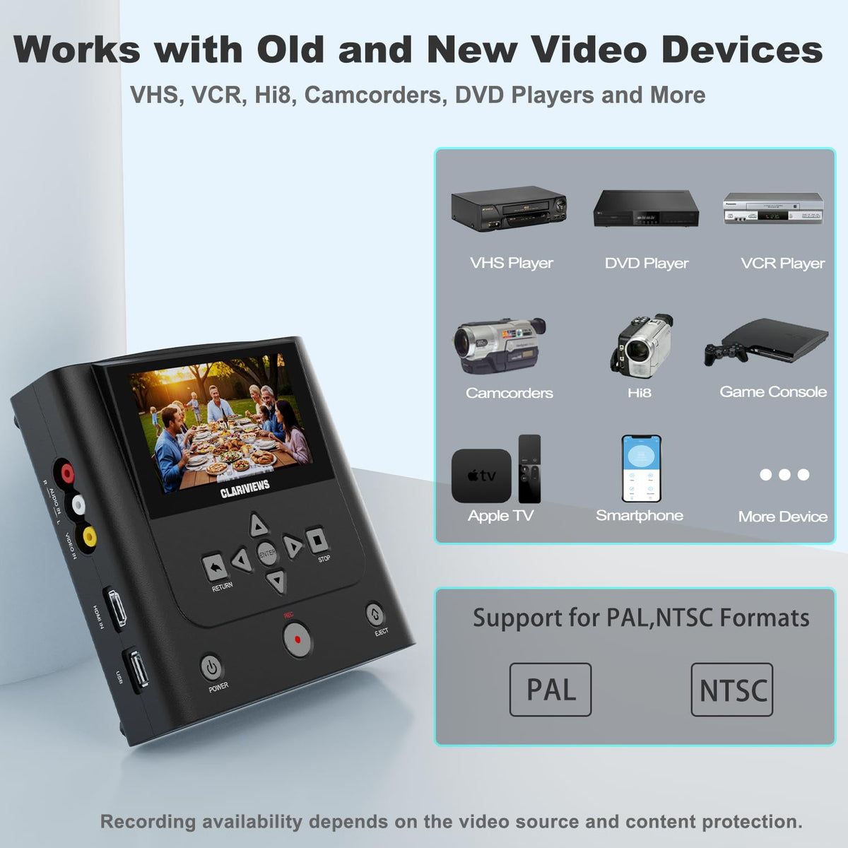 Clariviews VHS to DVD Recorder HDMI input for high quality sources.