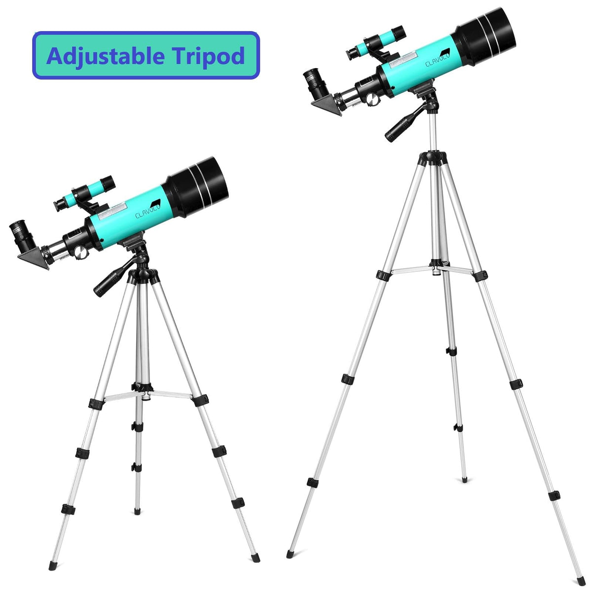CLAVOLO eyepieces, 1.5x erecting lens and 3x Barlow laid out showing magnification options
