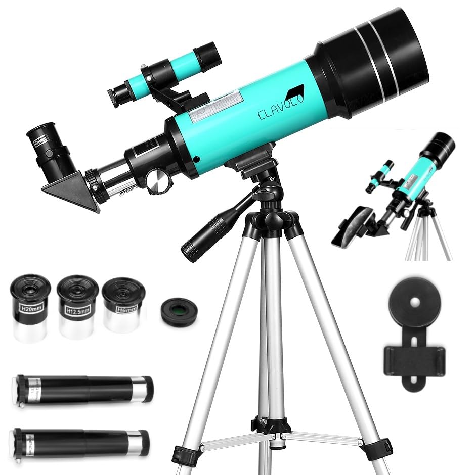 CLAVOLO front view of 70mm telescope showing aperture and tube for clearer views