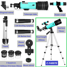 CLAVOLO telescope with smartphone adapter attached for easy digiscoping and sharing