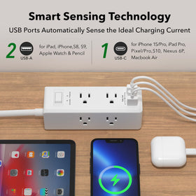 Clear Power 5ft flat-plug cord fits neatly behind furniture.