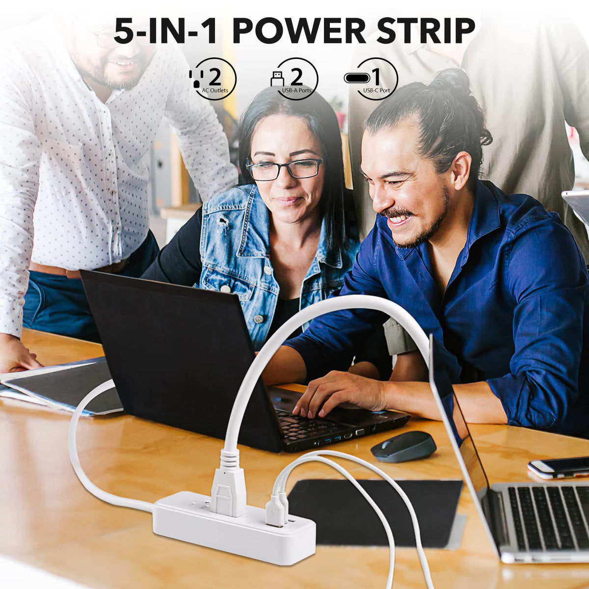 Clear Power flat plug close-up allowing furniture to sit flush to the wall