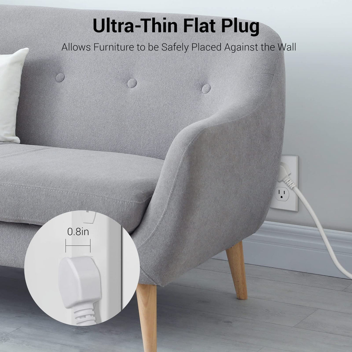Clear Power three-sided design frees outlet space on busy desks.