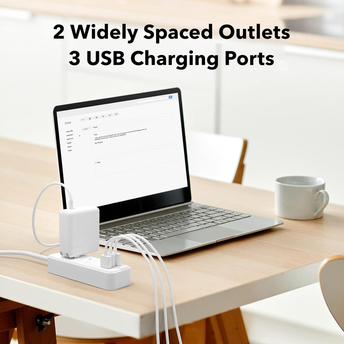 Grounded 3-prong design provides safe connections for electronics.