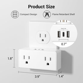 Clear Power close-up of AC outlets and USB-A and USB-C ports, easy access