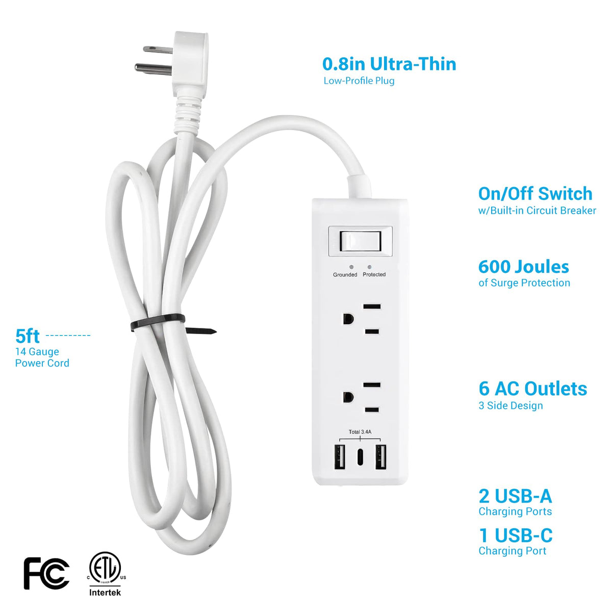 Clear Power USB ports charging phones and tablets quickly at the office.