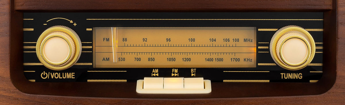 ClearClick Classic vintage radio back panel with easy-access controls for quick setup.