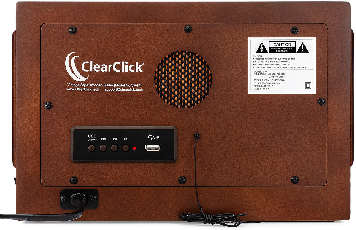 ClearClick Classic vintage radio in use showing Bluetooth streaming from a phone.