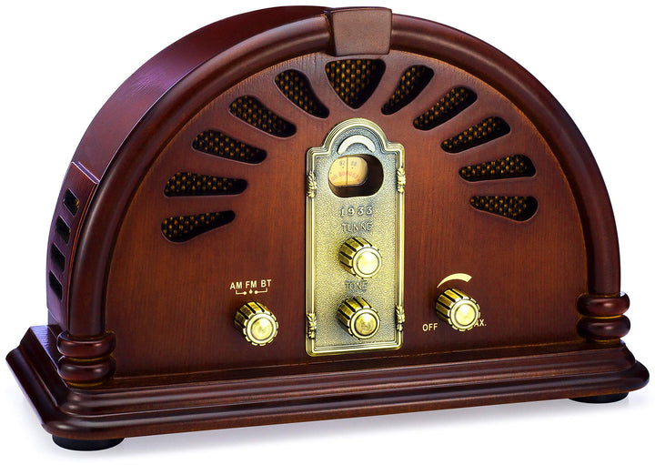 ClearClick VR44 front view shows retro radio with Bluetooth streaming capability.