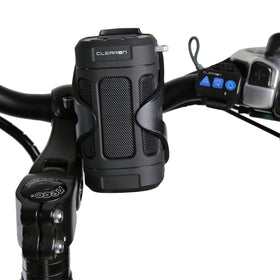 Clearon front view showing speaker design and compact portability benefit
